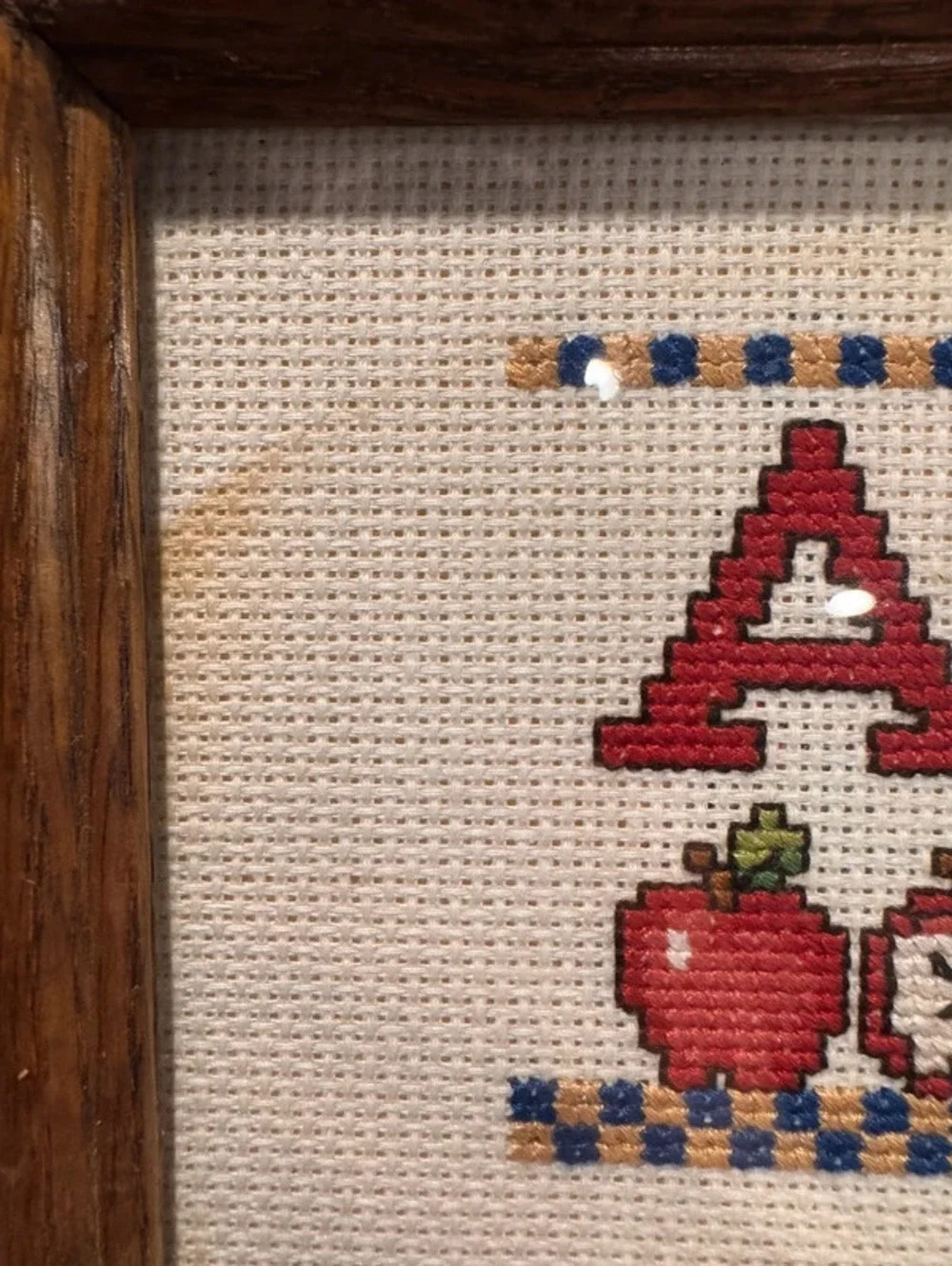 Vintage custom framed apple cross stitch